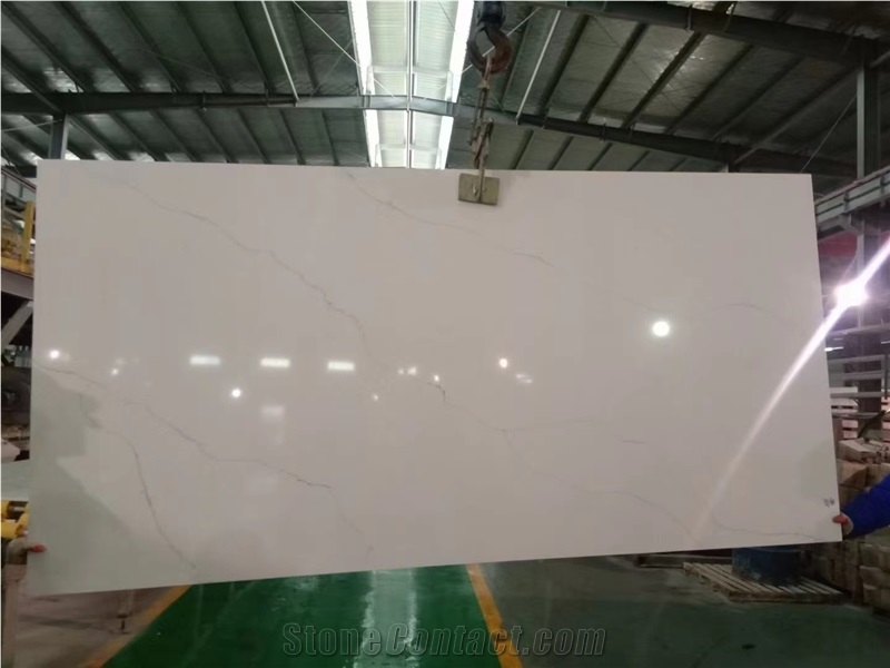Artificial Stone Grey Veins White Quartz Slabs For Wall
