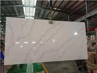 Artificial Stone Grey Veins White Quartz Slabs For Wall