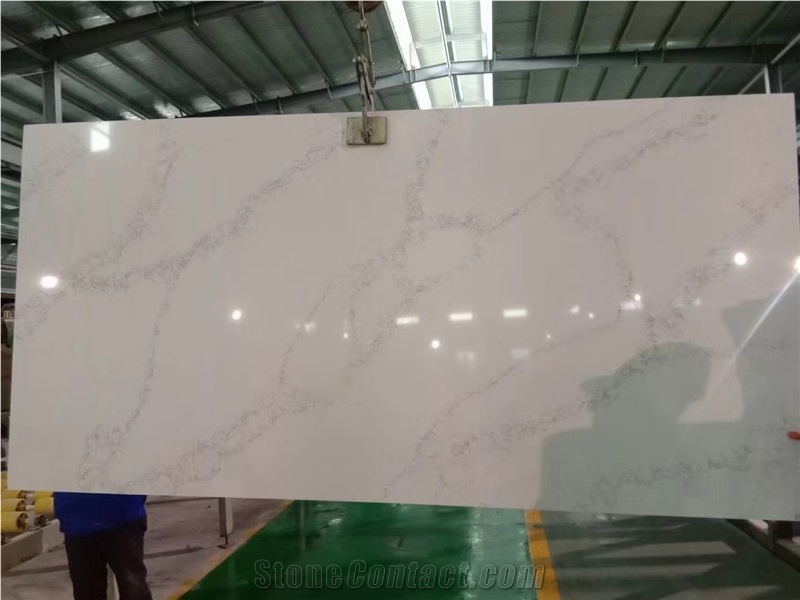 Artificial Stone Grey Veins White Quartz Slabs For Wall