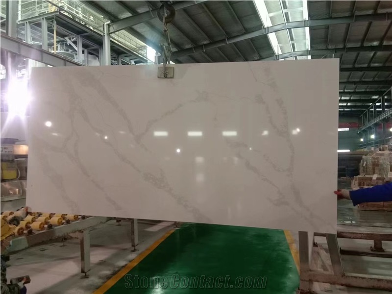 Artificial Stone Grey Veins White Quartz Slabs For Wall