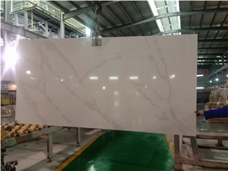 Artificial Stone Grey Veins White Quartz Slabs For Wall