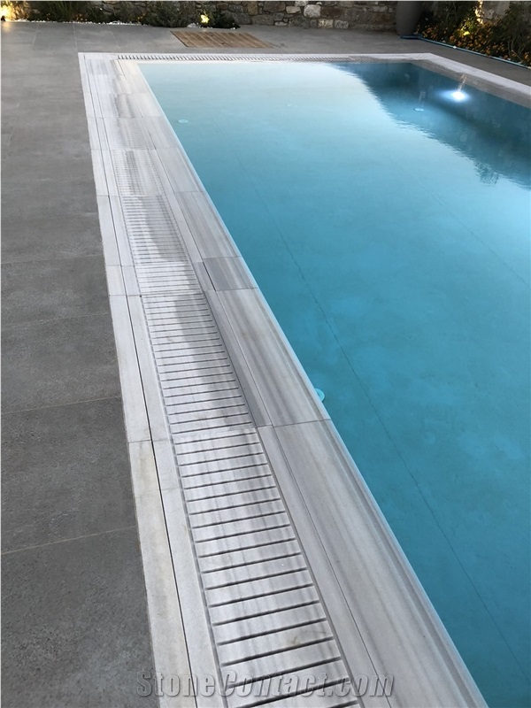 White Marble Pool Deck Drain Terrace Pavers