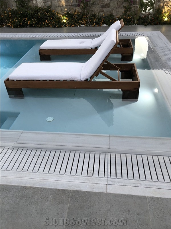 White Marble Pool Deck Drain Terrace Pavers