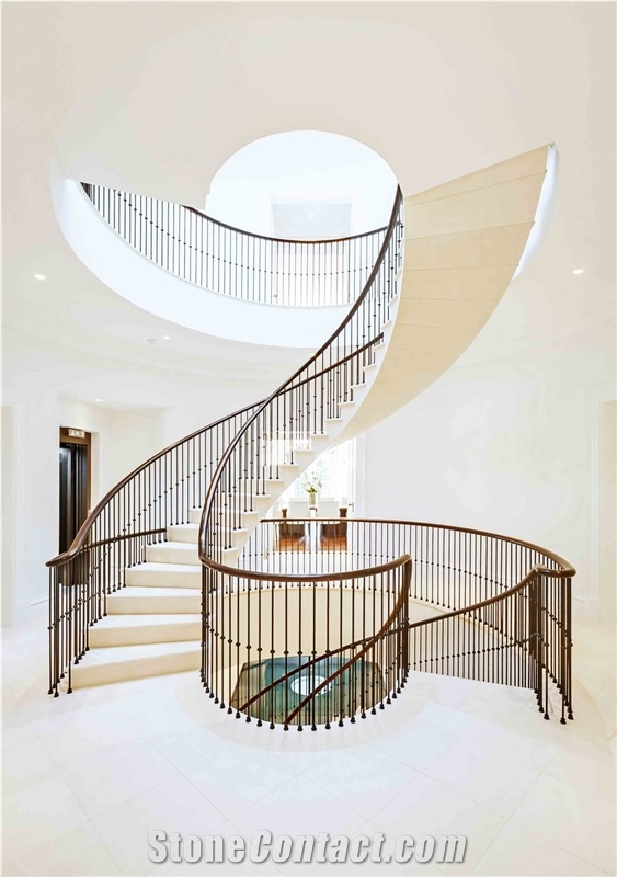 White Limestone Custom Design Spiral Staircase