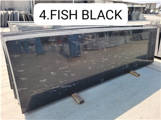 Fish Black Granite Slabs, Polished