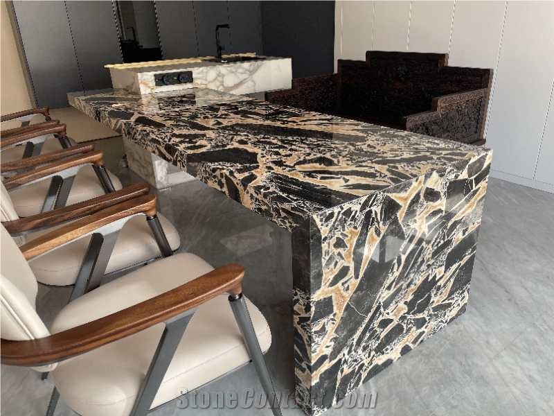 Bulgari Gold Slab Marble Tiles 240Upx120upx1.8Cm