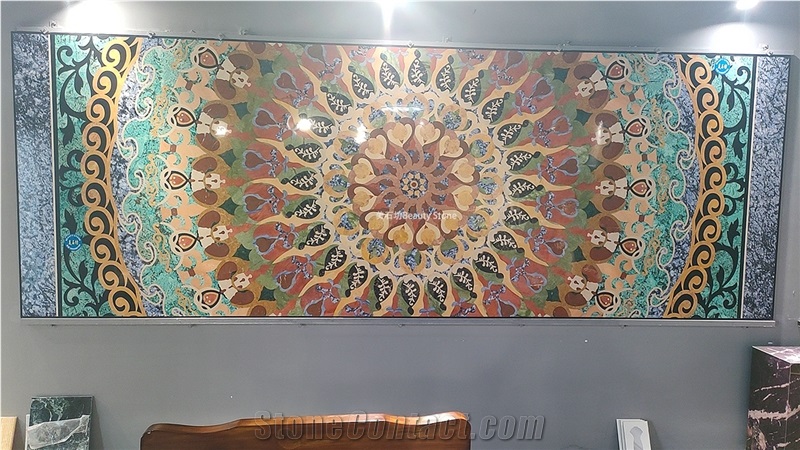 Beautiful Tangka Waterjet Medallions Marble Decoration