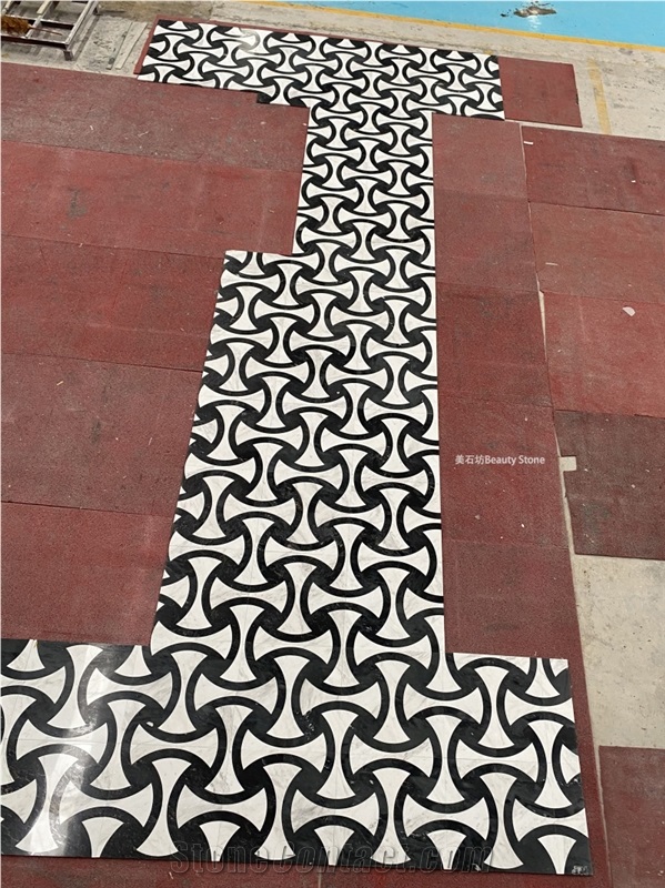Black And White Combined Design Waterjet Marble Pattern