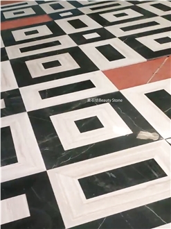 Black And White Combined Design Waterjet Marble Pattern