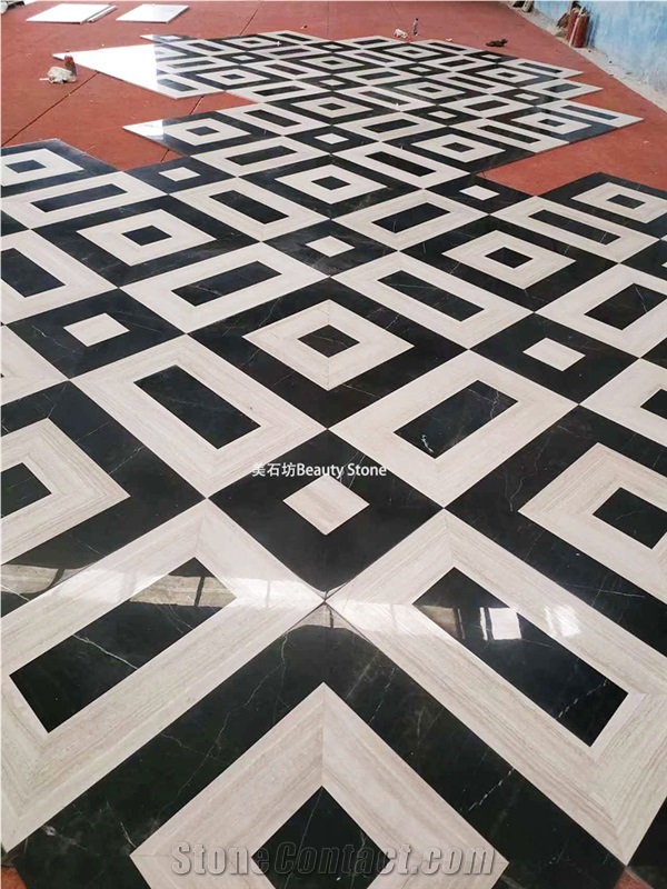 Black And White Combined Design Waterjet Marble Pattern