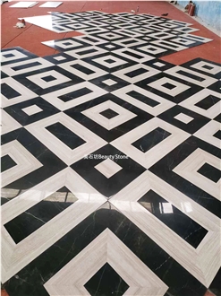Black And White Combined Design Waterjet Marble Pattern