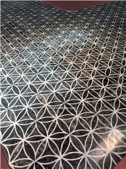 Black Circle Design Natural Water Jet Marble Floor Tiles