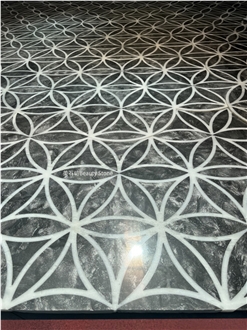 Black Circle Design Natural Water Jet Marble Floor Tiles