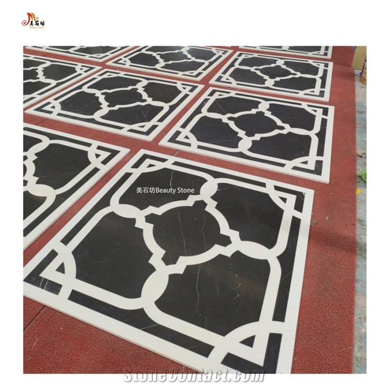 Black Square Water Jet Floor Marble Pattern