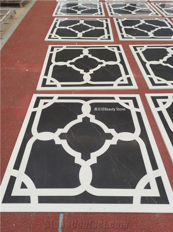 Black Square Water Jet Floor Marble Pattern