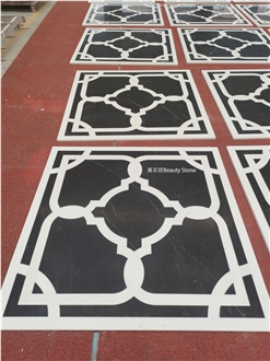 Black Square Water Jet Floor Marble Pattern