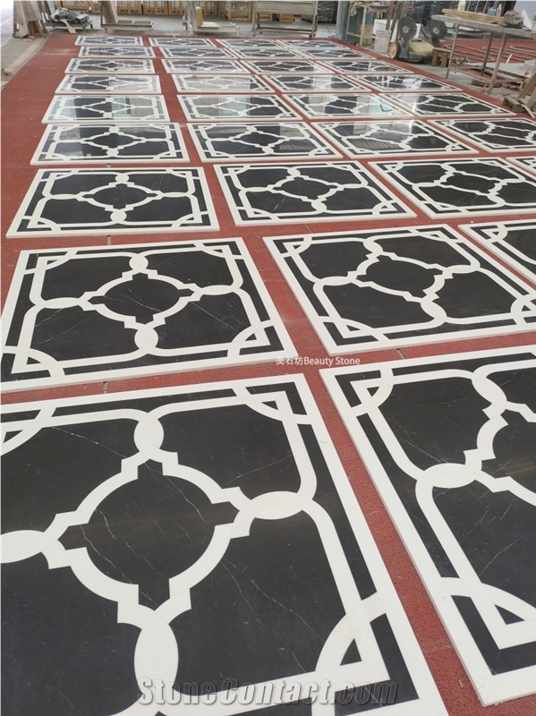 Black Square Water Jet Floor Marble Pattern