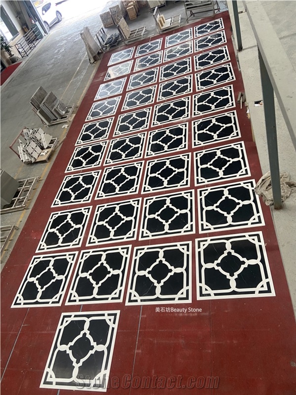 Black Square Water Jet Floor Marble Pattern