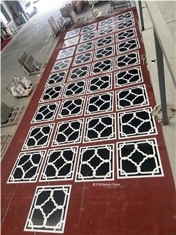 Black Square Water Jet Floor Marble Pattern
