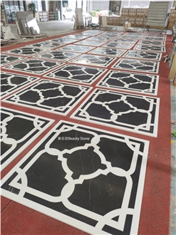 Black Square Water Jet Floor Marble Pattern