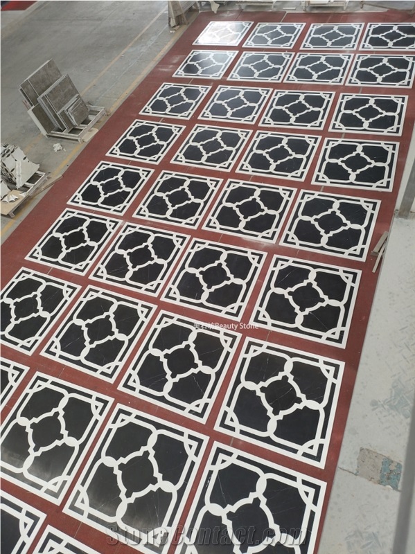 Black Square Water Jet Floor Marble Pattern