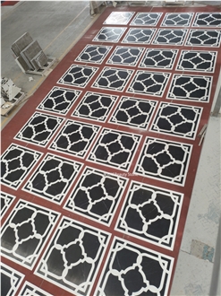 Black Square Water Jet Floor Marble Pattern