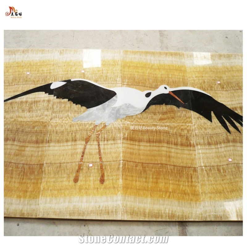 Customized Inner Flooring China Yellow Onyx Waterjet Medallions Pattern