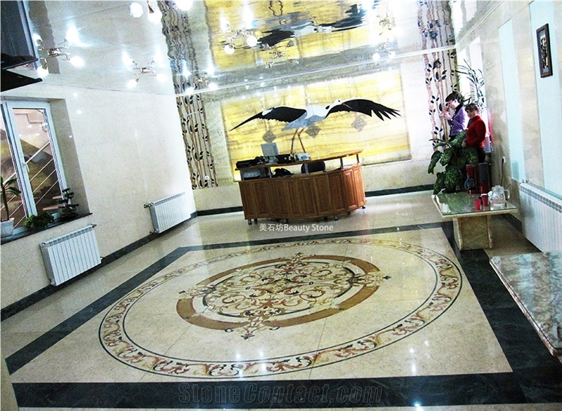 Customized Inner Flooring China Yellow Onyx Waterjet Medallions Pattern