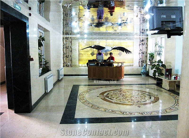 Customized Inner Flooring China Yellow Onyx Waterjet Medallions Pattern