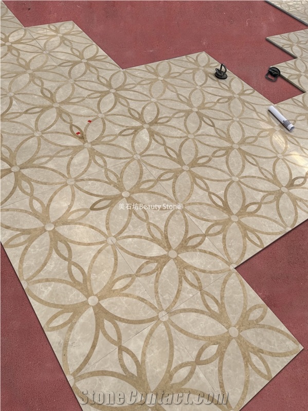 Flower Golden Marble Design Waterjet Floor Medallions
