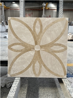 Flower Golden Marble Design Waterjet Floor Medallions