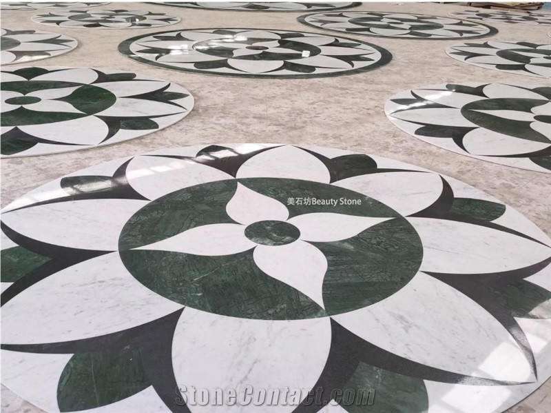 Green Round Simple Flower Waterjet Medallions Pattern