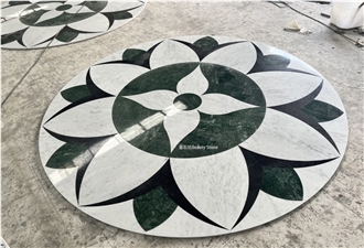 Green Round Simple Flower Waterjet Medallions Pattern