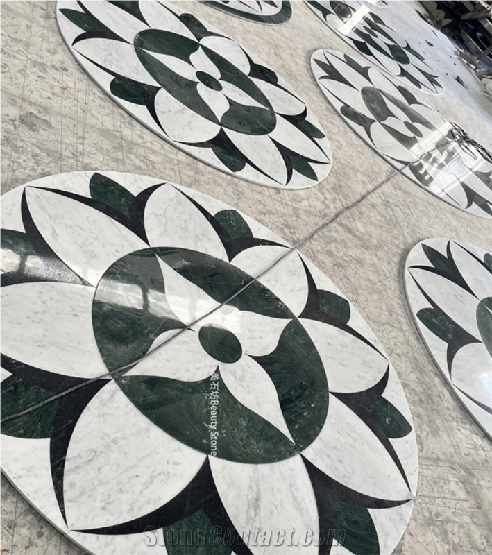 Green Round Simple Flower Waterjet Medallions Pattern