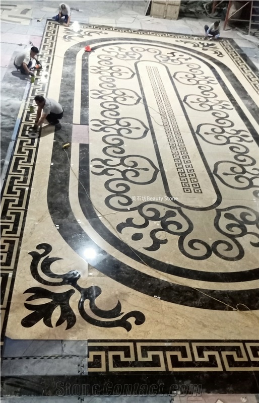 Office Building Ground Waterjet Marble Floor Medallions