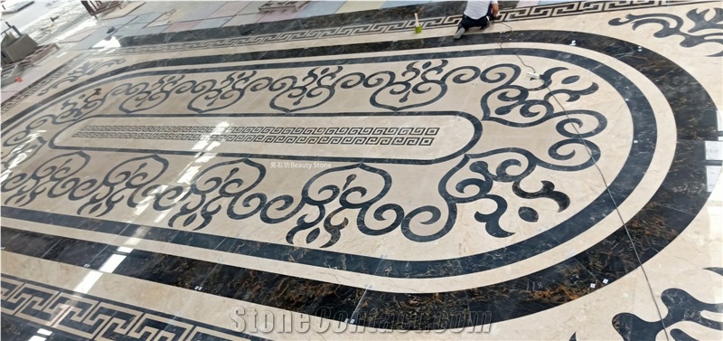 Office Building Ground Waterjet Marble Floor Medallions