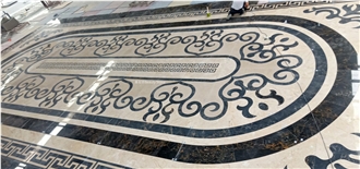 Office Building Ground Waterjet Marble Floor Medallions