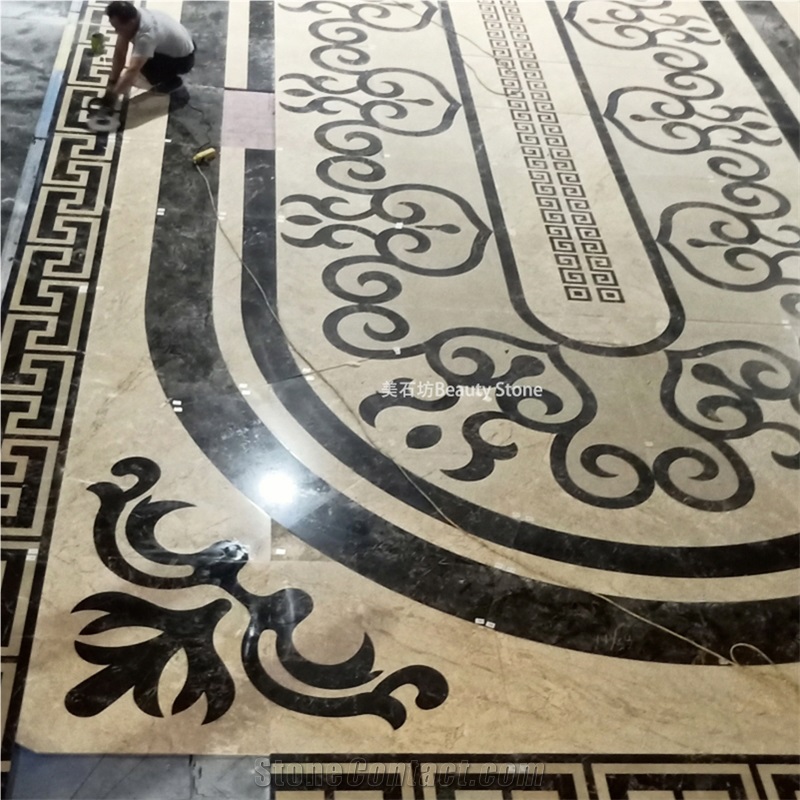 Office Building Ground Waterjet Marble Floor Medallions