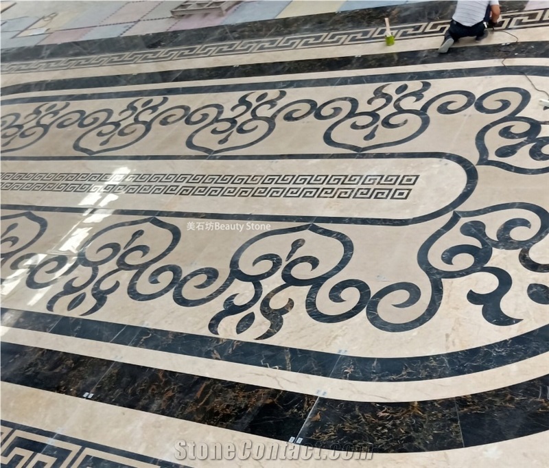 Office Building Ground Waterjet Marble Floor Medallions