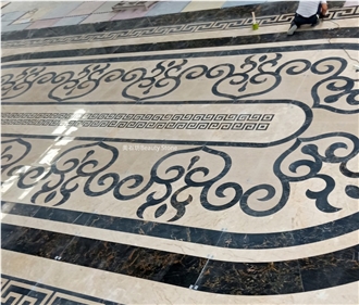 Office Building Ground Waterjet Marble Floor Medallions