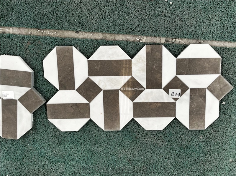 Simple Geometric Shapes Water Jet Marble Floor Tiles