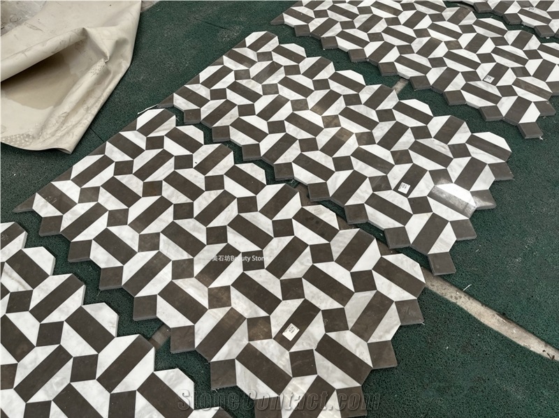 Simple Geometric Shapes Water Jet Marble Floor Tiles