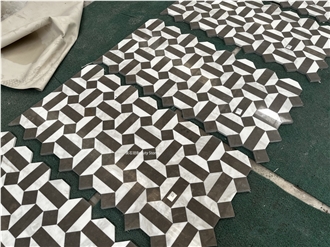 Simple Geometric Shapes Water Jet Marble Floor Tiles