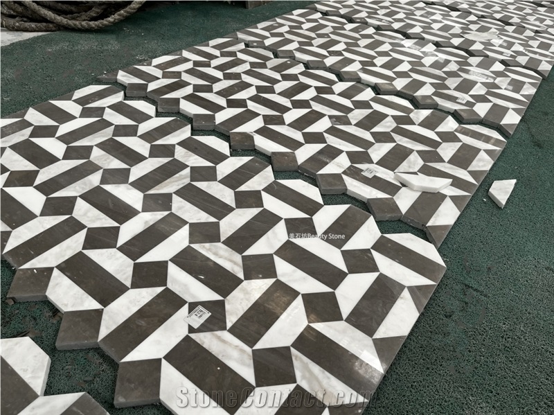 Simple Geometric Shapes Water Jet Marble Floor Tiles