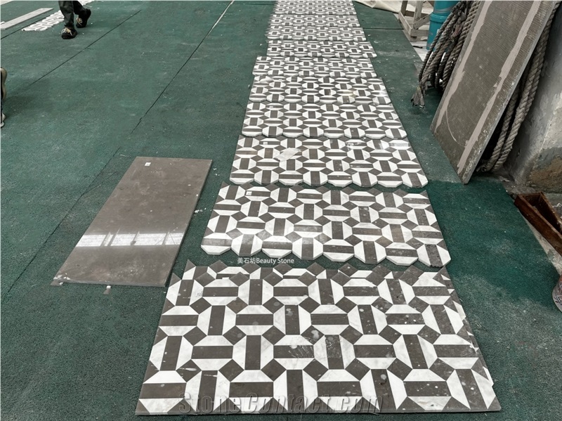 Simple Geometric Shapes Water Jet Marble Floor Tiles