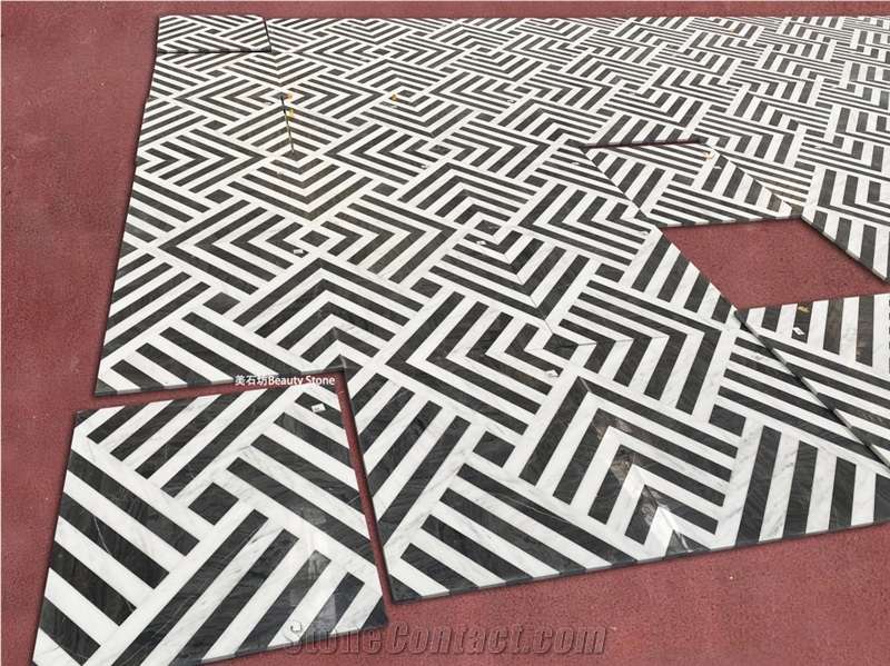 Strip Geometric Shapes Water Jet Marble Pattern