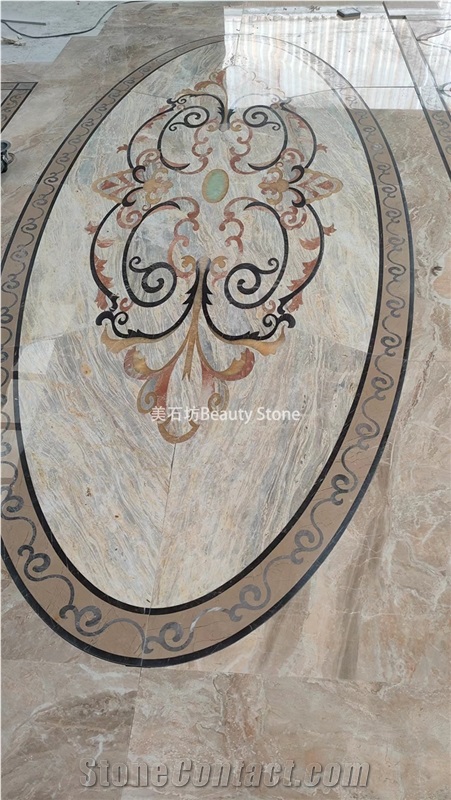 Wave Round Water Jet Flower Design Inlay Medallion Pattern