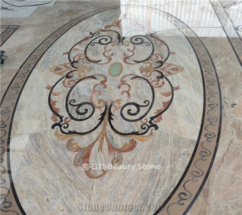 Wave Round Water Jet Flower Design Inlay Medallion Pattern