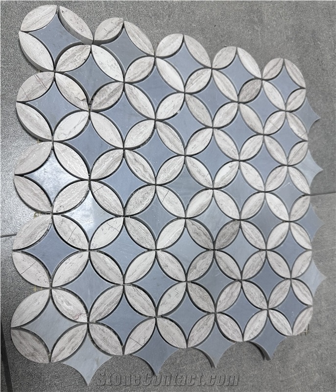 Blue Round Ancient Coin Tulip Marble Polished  Mosaic Tiles