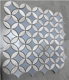 Blue Round Ancient Coin Tulip Marble Polished  Mosaic Tiles